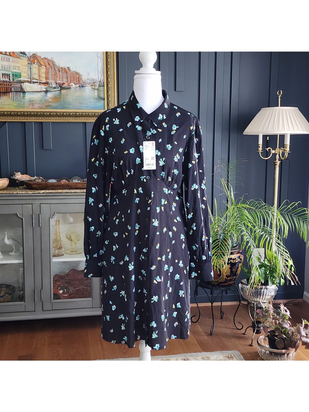 Uniqlo NWT Black Floral Rayon Mini Dress Small
